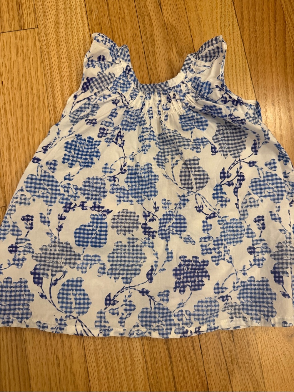 Fleurisse baby Girl White and Blue Floral smock Print and Button-Back